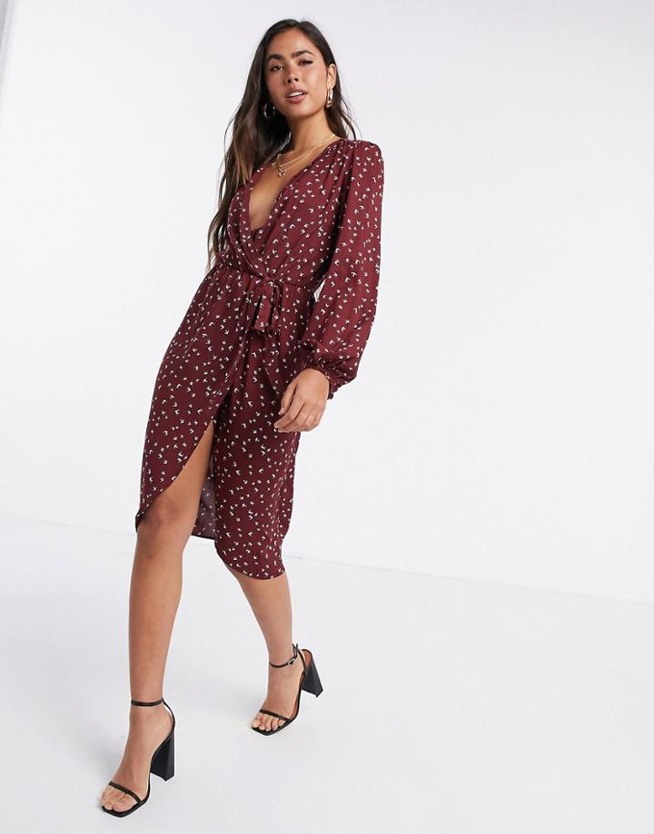 Liquorish Midi Wrap Dress In Red Bird Print-multi