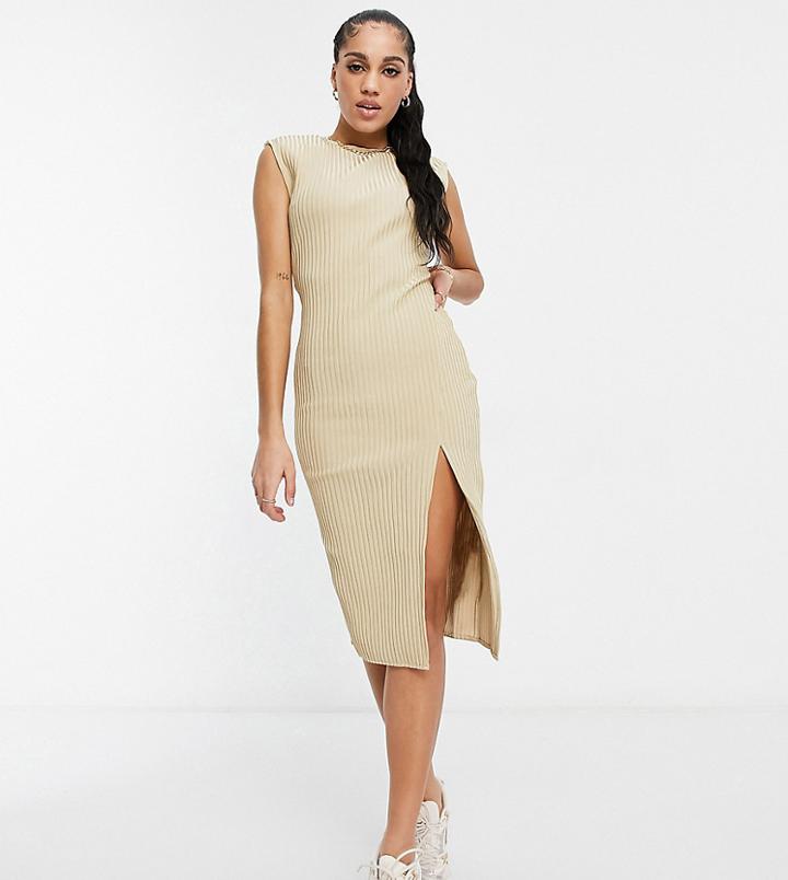 Missguided Cord Midaxi Dress With Side Split In Beige-neutral