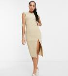 Missguided Cord Midaxi Dress With Side Split In Beige-neutral