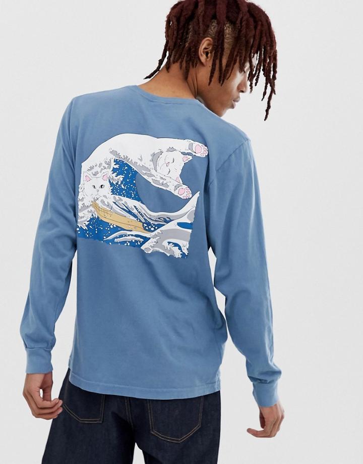 Ripndip Great Wave Long Sleeve T-shirt In Blue - Blue