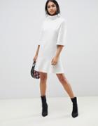 Asos Design Mini Sweat Dress With Roll Neck-beige