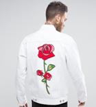 Reclaimed Vintage Inspired Oversized Denim Jacket With Rose Back Print - White