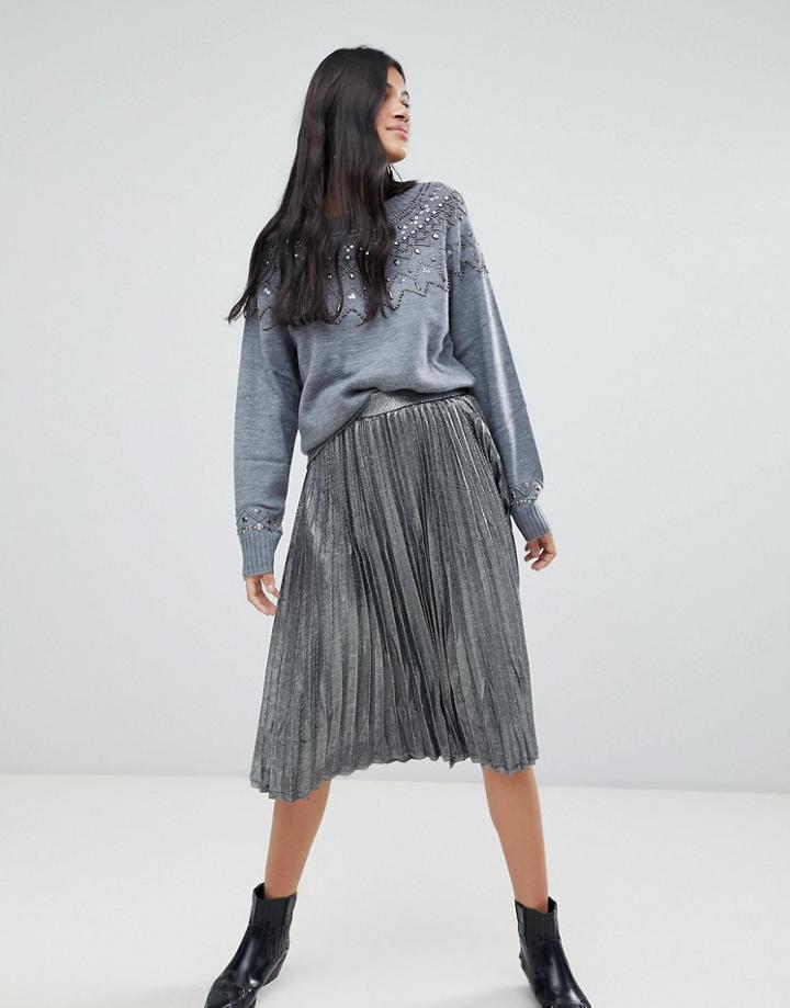 Deby Debo Folie Silver Metallic Pleated Skirt - Silver