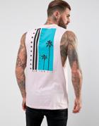 Asos Longline Sleeveless T-shirt With Dropped Armhole & Palm Back Print - Pink