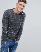 Esprit Xmas Sweater With Reindeer Stripe - Gray