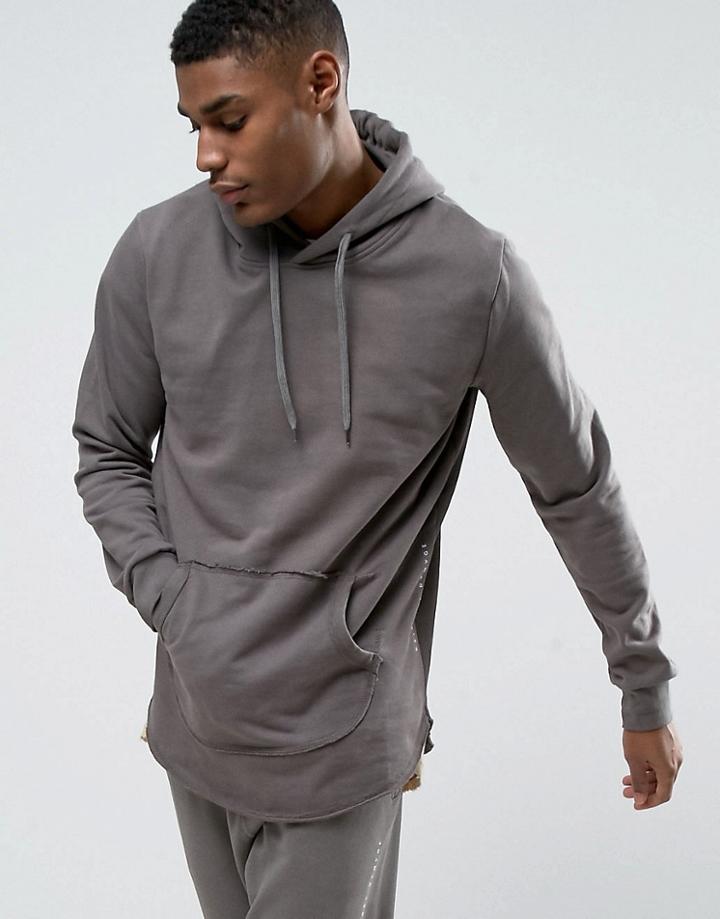 Criminal Damage Slate Tracksuit Hoodie With Curved Hem And Concealed Side Zips - Gray