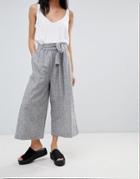 Pull & Bear Tailored Wide Leg Pants With Tie Waist - Gray