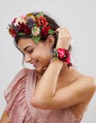 Asos Bridesmaid Floral Garland Headband And Corsage Bracelet - Multi