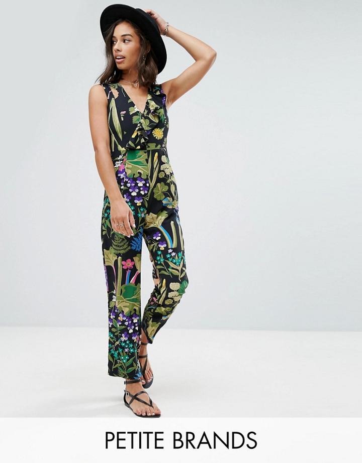 Yumi Petite Jumpsuit In Bold Floral Print - Black