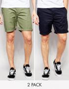 Asos Slim Chino Shorts Mid Length In Navy/ Light Green 2 Pack Save 17%