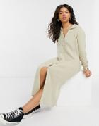 Asos Design Knitted Dress With Collar Detail And Button Up Front-neutral