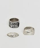 Asos Ring Pack With Engraving In Burnished Silver - Silver