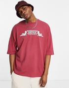 Asos Design Oversized T-shirt In Red Organic Cotton With Motel Print