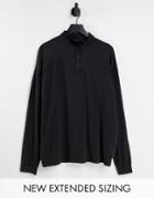 Asos Design Oversized Long Sleeve Polo T-shirt In Washed Black