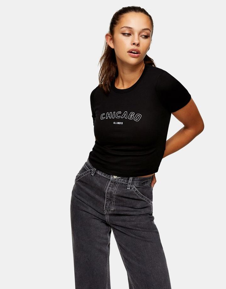 Topshop Chicago Short Sleeve T-shirt In Black-brown
