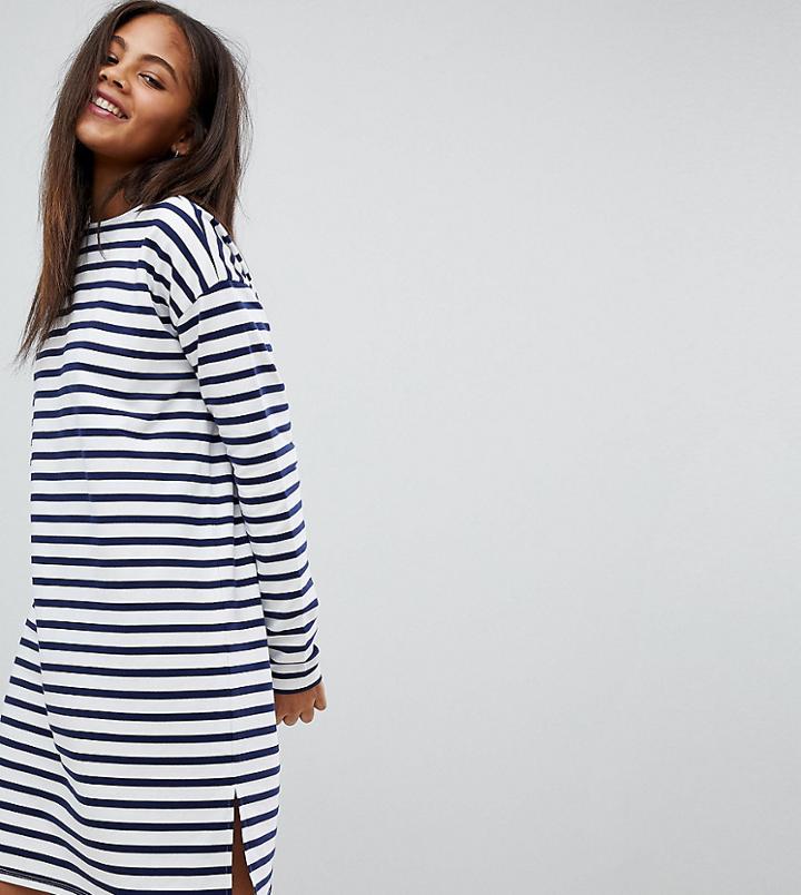 Asos Design Tall Sweat Dress In Stripe With Long Sleeves - Multi