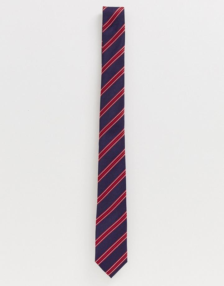 Asos Design Slim Tie In Red Stripe - Red