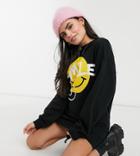 Asos Design Petite Mini Sweatshirt Dress In Black With Face Graphic