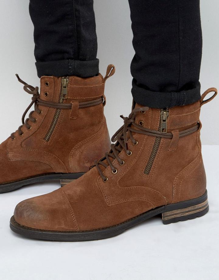 Asos Lace Up Boots In Tan Suede With Wrap Around Lace - Tan