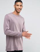 Asos Longline Long Sleeve T-shirt With Distressed Hem Panel - Purple