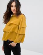 Qed London Blouse With Frill Overlay - Yellow