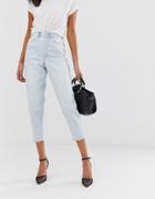 Asos Design Balloon Leg Boyfriend Jeans In Bleached Out Blue Wash