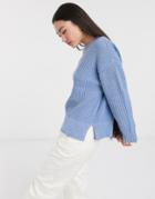 Selected Femme Oversized Sweater With Side Splits In Blue-blues
