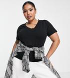 Asos Design Curve Edit Luxe Handle Fitted T-shirt With Wide V-neck In Black