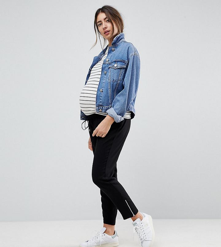 Asos Maternity Tapered Twill Jogger With Zip Ankle - Black