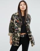 Asos Camo Jacket With Badges - Multi