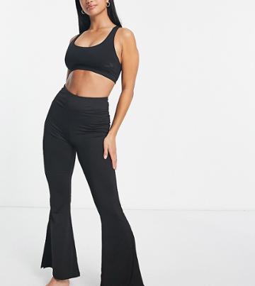 Hoxton Haus Petite Slit Side Wide Leg Yoga Pants In Black