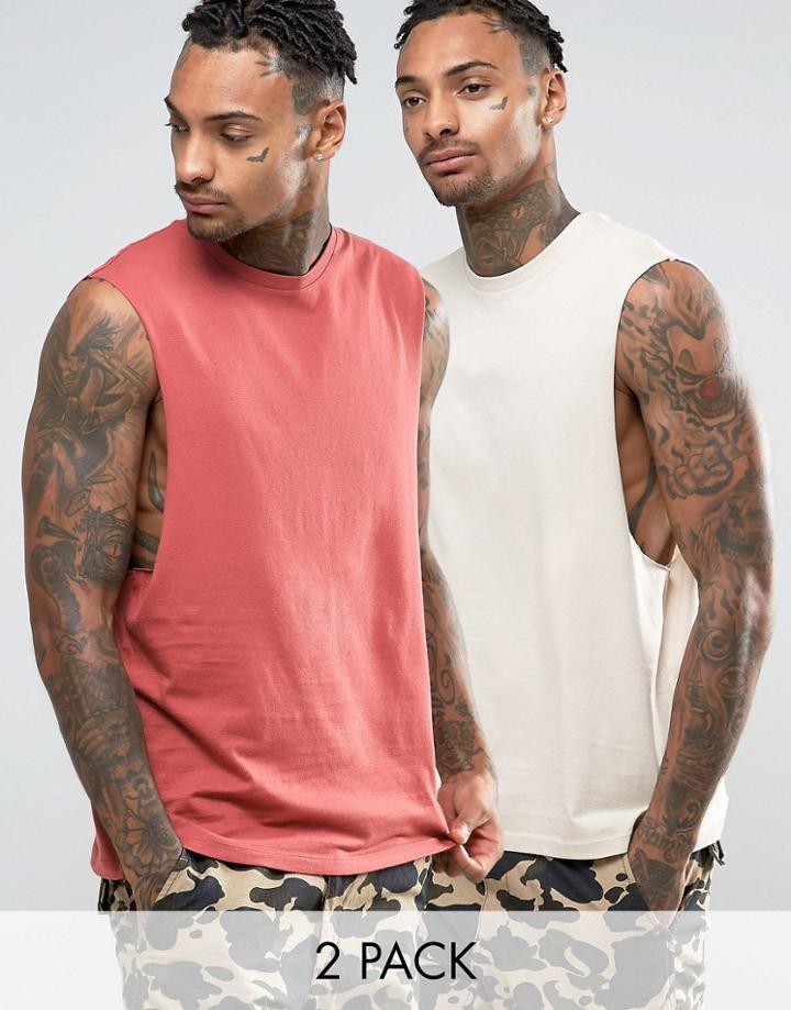 Asos Sleeveless T-shirt With Dropped Amrhole 2 Pack - Multi
