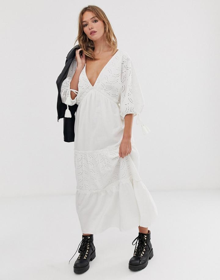 Asos Design Broderie Tiered Maxi Dress - Cream