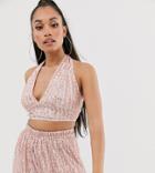 Tfnc Petite Halter Neck Sequin Crop Top In Pink And Silver-multi
