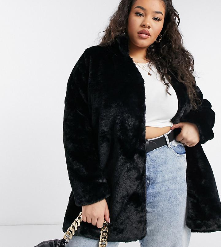 Vero Moda Curve Faux Fur Coat In Black