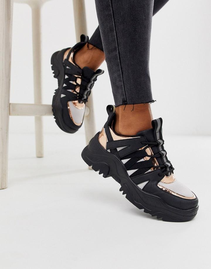 Asos Design Desert Daze Chunky Sneakers In Black And Rose Gold-multi