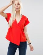 Asos Obi Wrap Top With Drawstring Waist - Red