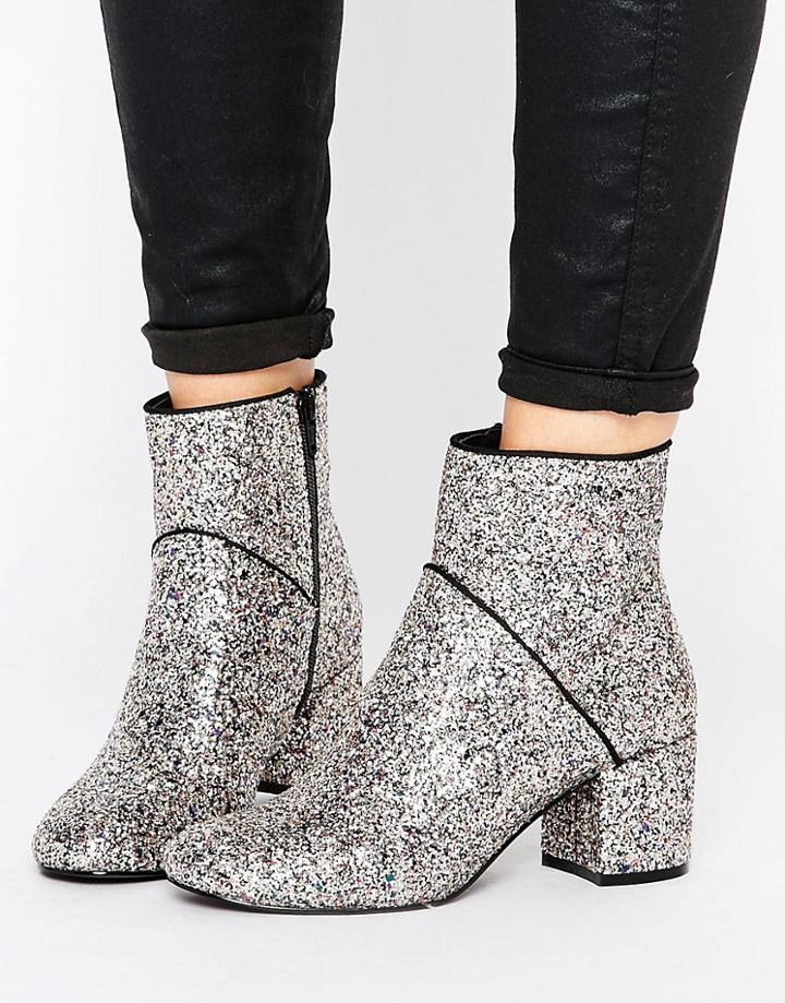 Miss Selfridge Sequin Boot - Silver