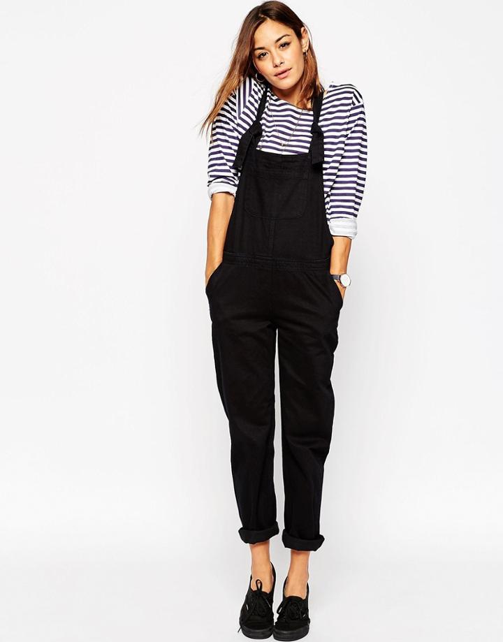 Asos Denim Classic Overall With Tie Straps In Black - Black