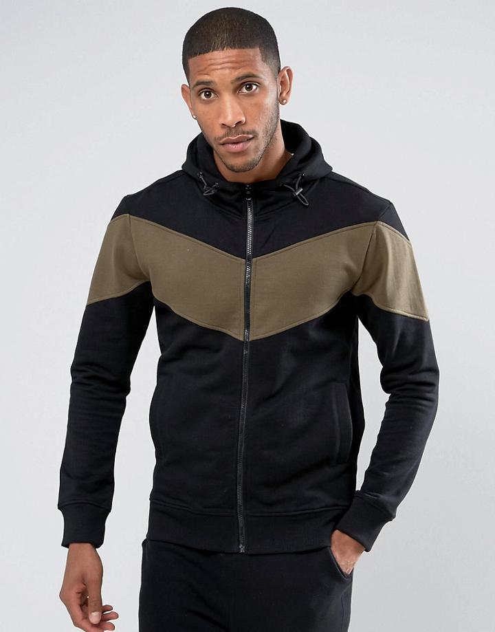 Another Influence Panel Zip Thru Hoodie - Black