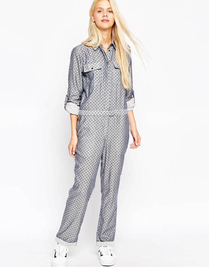 Asos Chambray All Over Star Print Jumpsuit - Multi