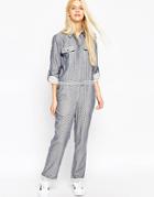 Asos Chambray All Over Star Print Jumpsuit - Multi