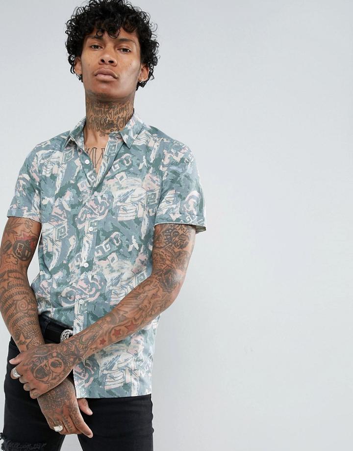 Asos Regular Fit Vintage Print Shirt - Green