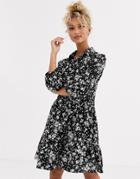 New Look Ditsy Floral Smock Dress In Black