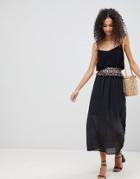 Brave Soul Lucas Maxi Skirt With Embroidered Waist Band - Black