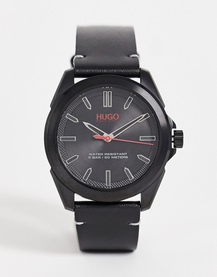 Hugo Mens Leather Watch In Black 1530227