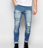 Liquor N Poker Skinny Extreme Rips Jeans In Light Stonewash - Blue