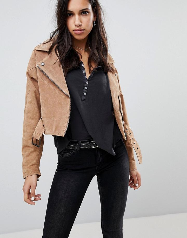 Blank Nyc Suede Biker Jacket - Cream