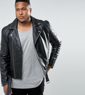 Barney's Originals Plus Premium Leather Biker Jacket - Black