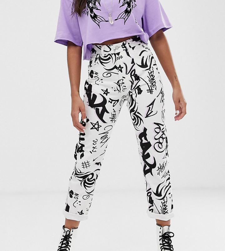 Reclaimed Vintage Inspired The '91 Mom Jean In Graffiti Print - Multi